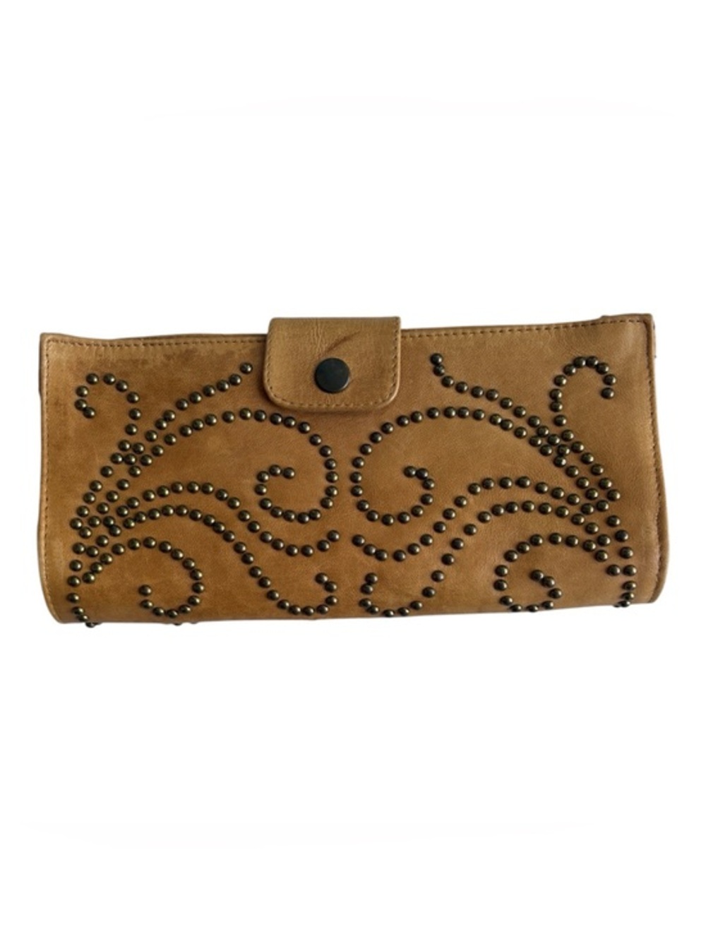 Genuine Leather Studded Wallet Clutch • Made in Bali • Tan Boho Western